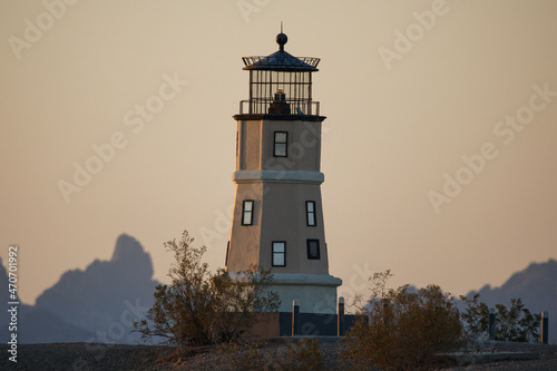 lighthouse at sunset time in lake Havasu Arizona  photo