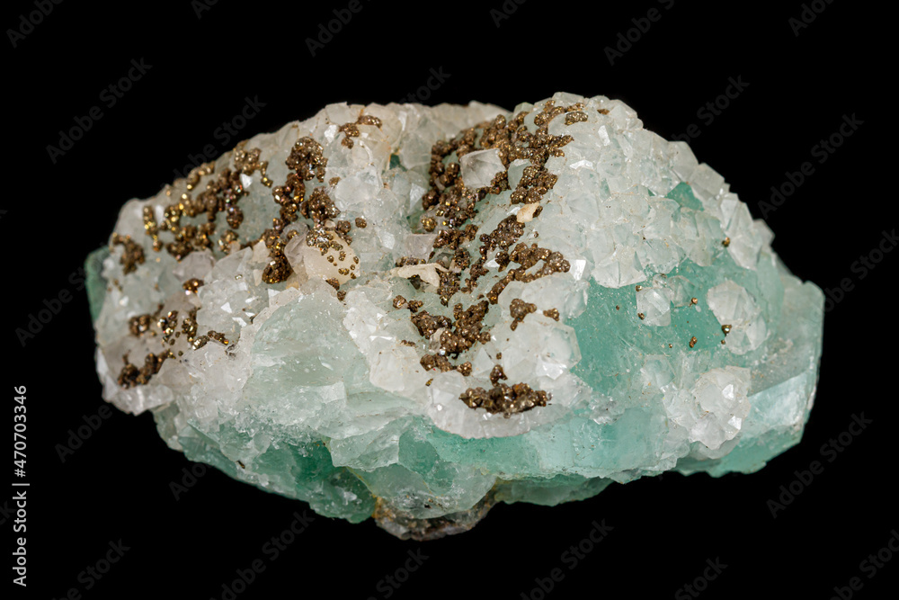 Macro stone mineral Fluorite on a black background