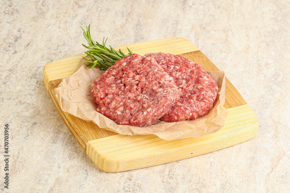 Raw beef burger cutlet for grill