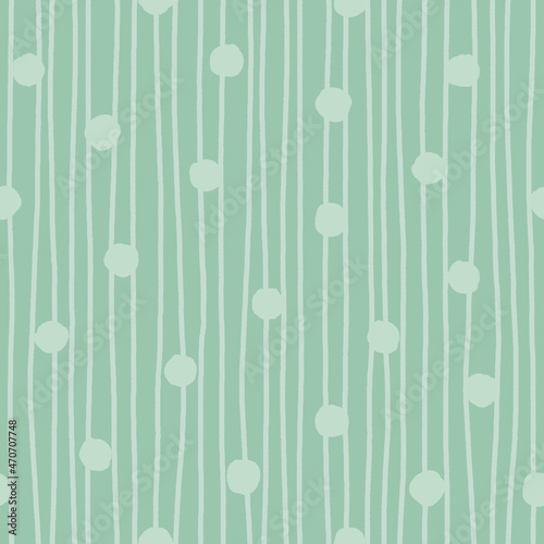 Seamless pattern of hand drawn stripes and polka dot on light teal background. For textile, wallpaper, giftware, stationery and packaging design.