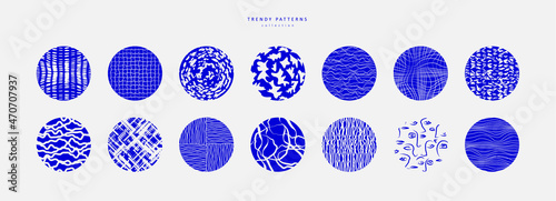 Collection of round abstract hand drawn or freehand patterns. Contemporary minimal modern trendy doodle. Templates for social media icons, posters. Vector