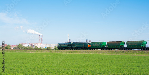 Freight train, Belaruskali hopper wagon with edible salt from largest Belarus producers of potash fertilizers in the world. Export of edible salt.