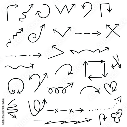 A set of hand-drawn icons doodles arrows in black