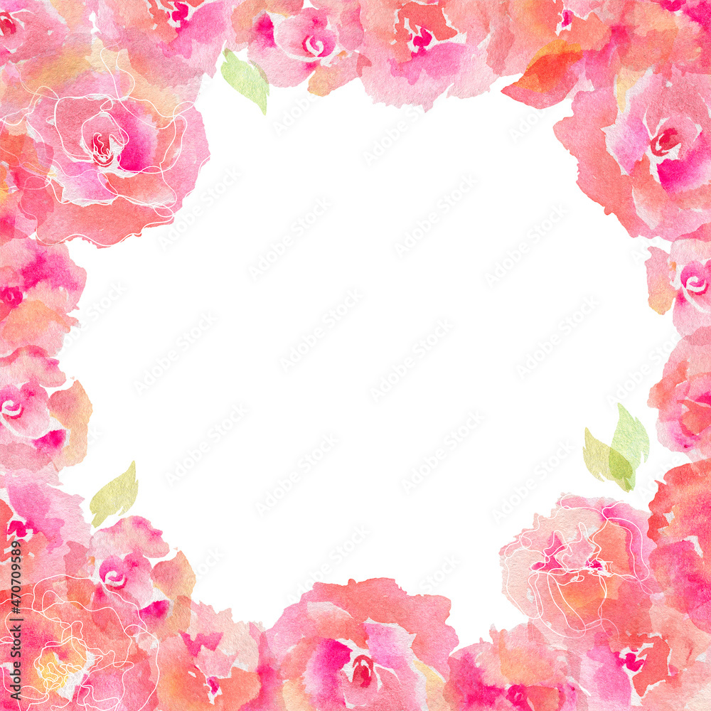 Floral square frame and greeting card with roses Floral square frame and greeting card with roses