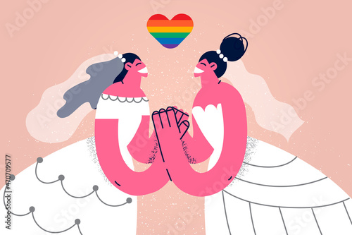 Happy lesbian brides celebrate homosexual wedding 