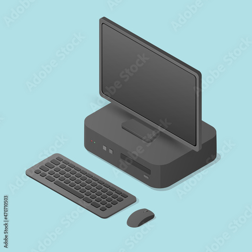 Desktop PC concept. Isometric colored vector illustration. Isolated on white background.