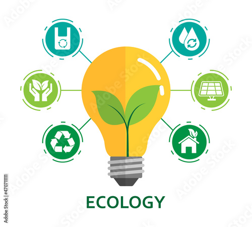 light blub with composition energy and ecology icons. vector illustration in flat style modern design. save energy and environment concept.