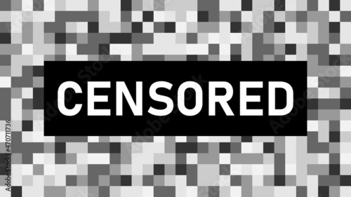Censored pixel sign for prohibited content. Age restrictions. Grid pattern of gray squares.