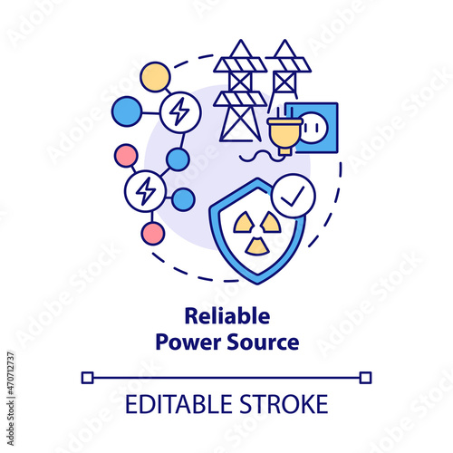 Reliable power source concept icon. Nuclear energy advantage abstract idea thin line illustration. Efficient source of electricity. Vector isolated outline color drawing. Editable stroke