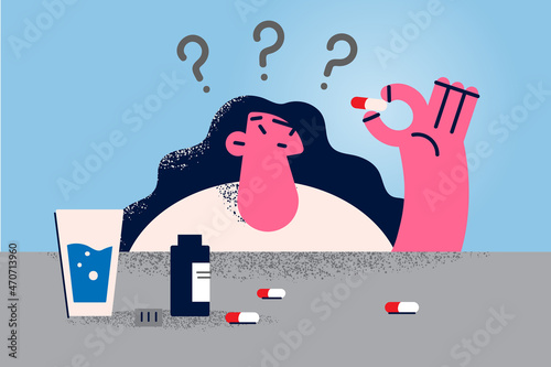 Unsure woman feel doubtful about medicine taking 
