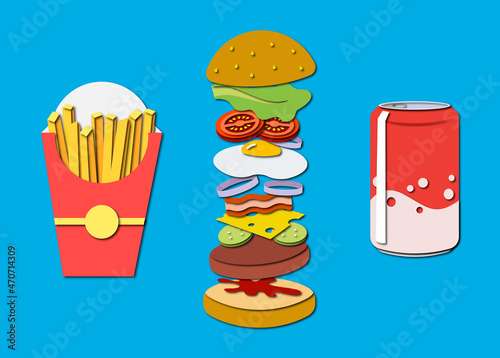 Set on paper cut style fast food