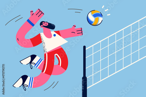 Man in sportswear play volleyball in gym