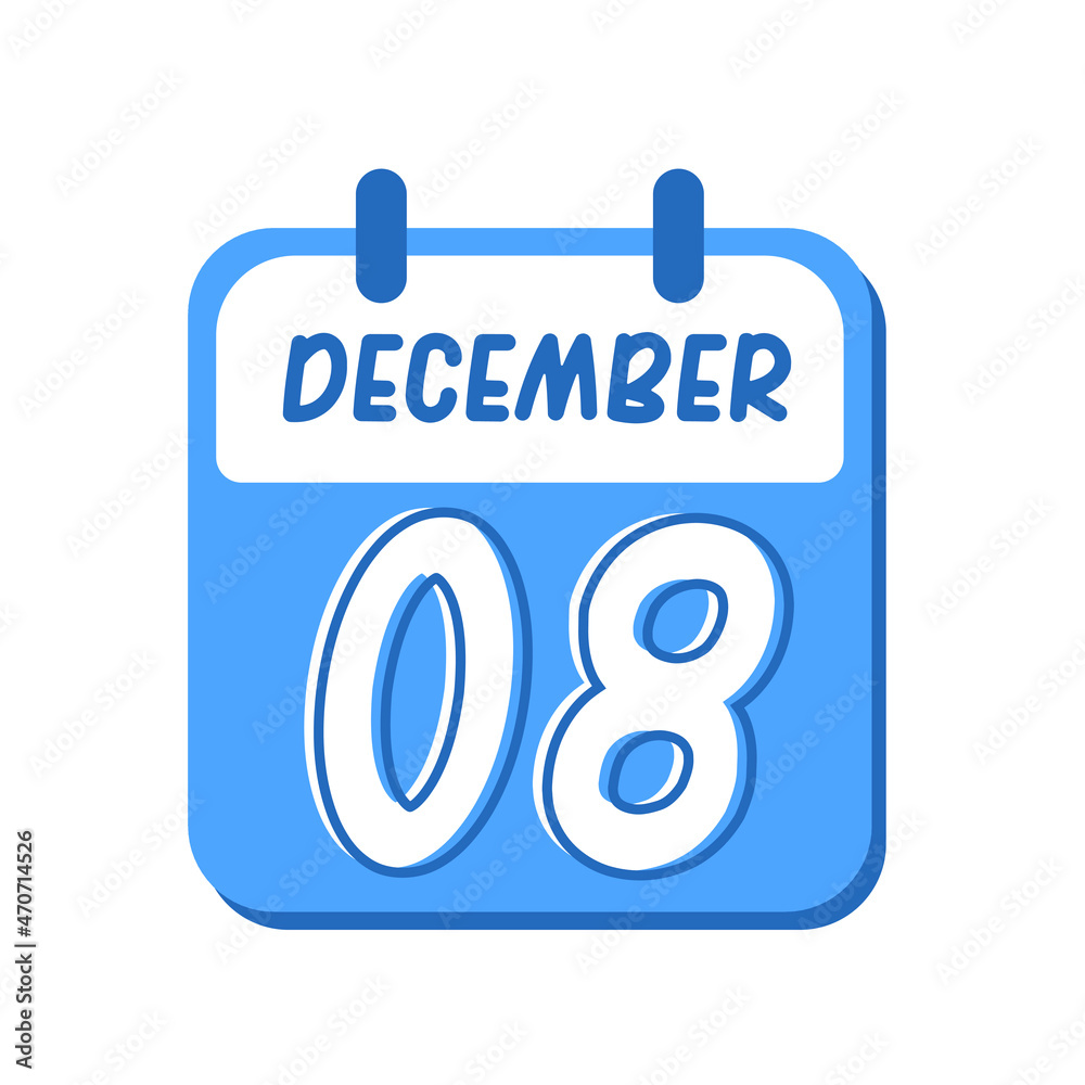 December 8th. flat illustration of blue calendar with rounded font. eps 10 December 8th. flat illustration of blue calendar with rounded font. eps 10
