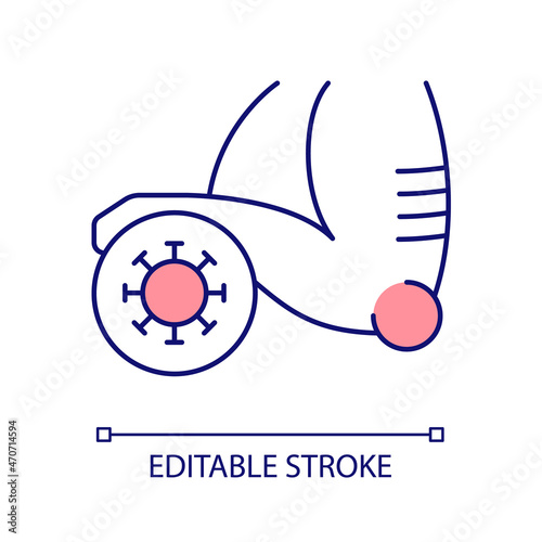 Elbow joint infection RGB color icon. Joint inflammation and swelling. Viral disorder. Arthritis and bursitis. Arm injury. Isolated vector illustration. Simple filled line drawing. Editable stroke