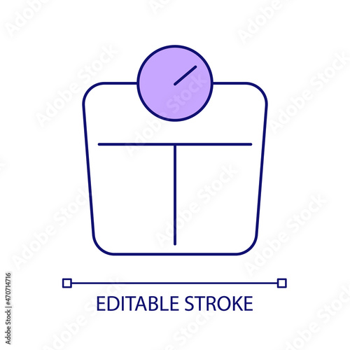 Bathroom scales RGB color icon. Weighing body mass instrument. Measuring and control weight. Overweight and obesity. Isolated vector illustration. Simple filled line drawing. Editable stroke
