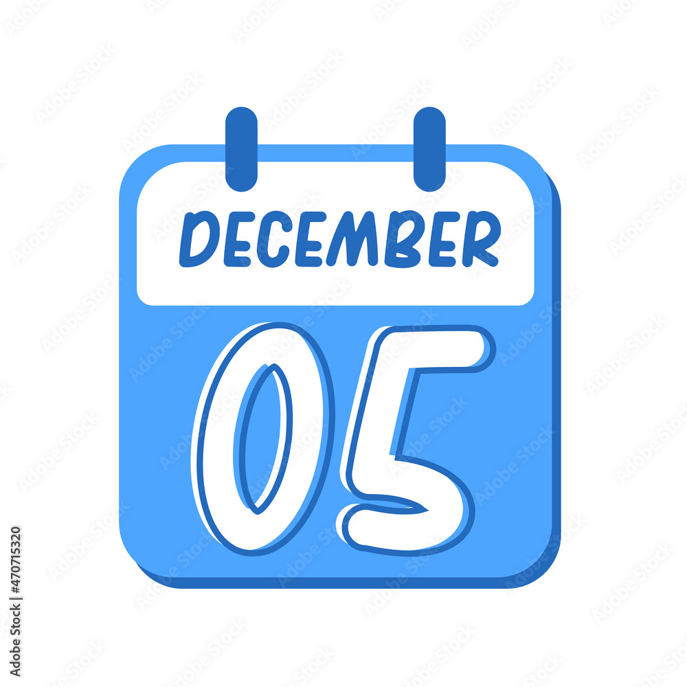 December 5th. flat illustration of blue calendar with rounded font. eps 10 December 5th. flat illustration of blue calendar with rounded font. eps 10