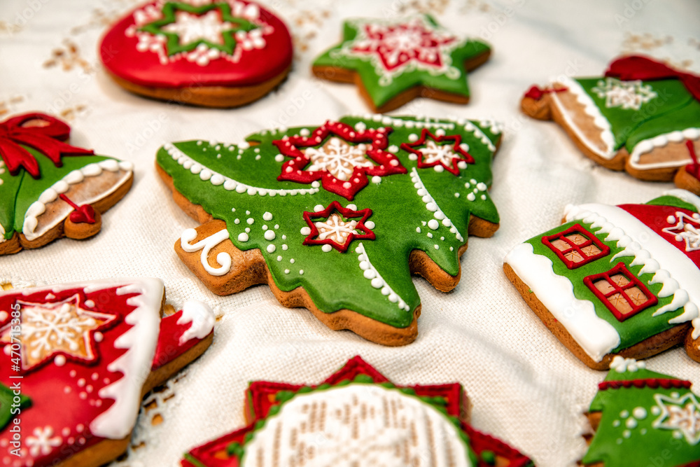 Colorful christmas homemade gingerbread cookies