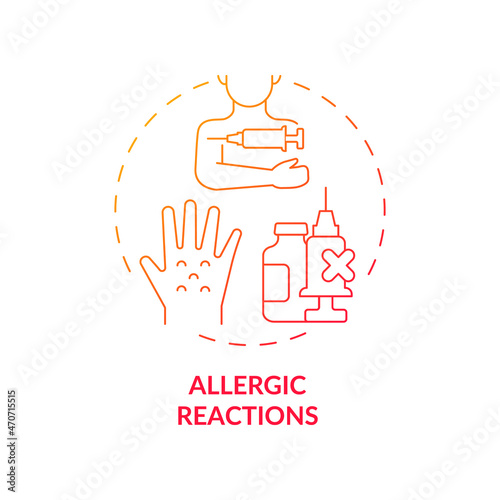 Allergic reactions red gradient concept icon. Contraindications abstract idea thin line illustration. Anaphylaxis cases. Risk factor for allergy symptoms. Vector isolated outline color drawing