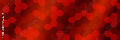 Hexagons. Abstract horizontal background in red. Bee honeycomb. Vector illustration.
