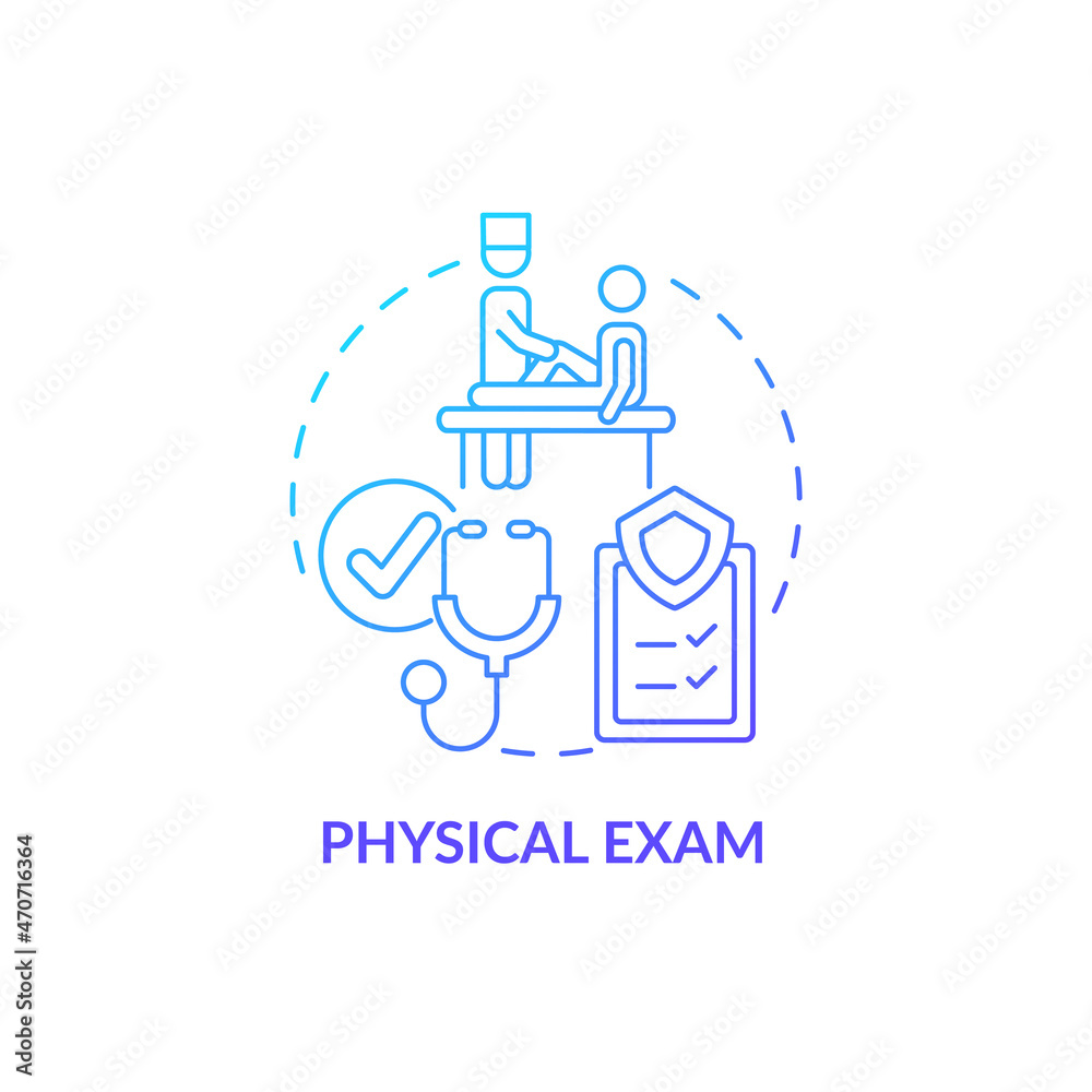 Physical exam blue gradient concept icon. Annual medical examination abstract idea thin line illustration. Medical checkup. Healthcare. Clinical exam. Vector isolated outline color drawing Physical exam blue gradient concept icon. Annual medical examination abstract idea thin line illustration. Medical checkup. Healthcare. Clinical exam. Vector isolated outline color drawing