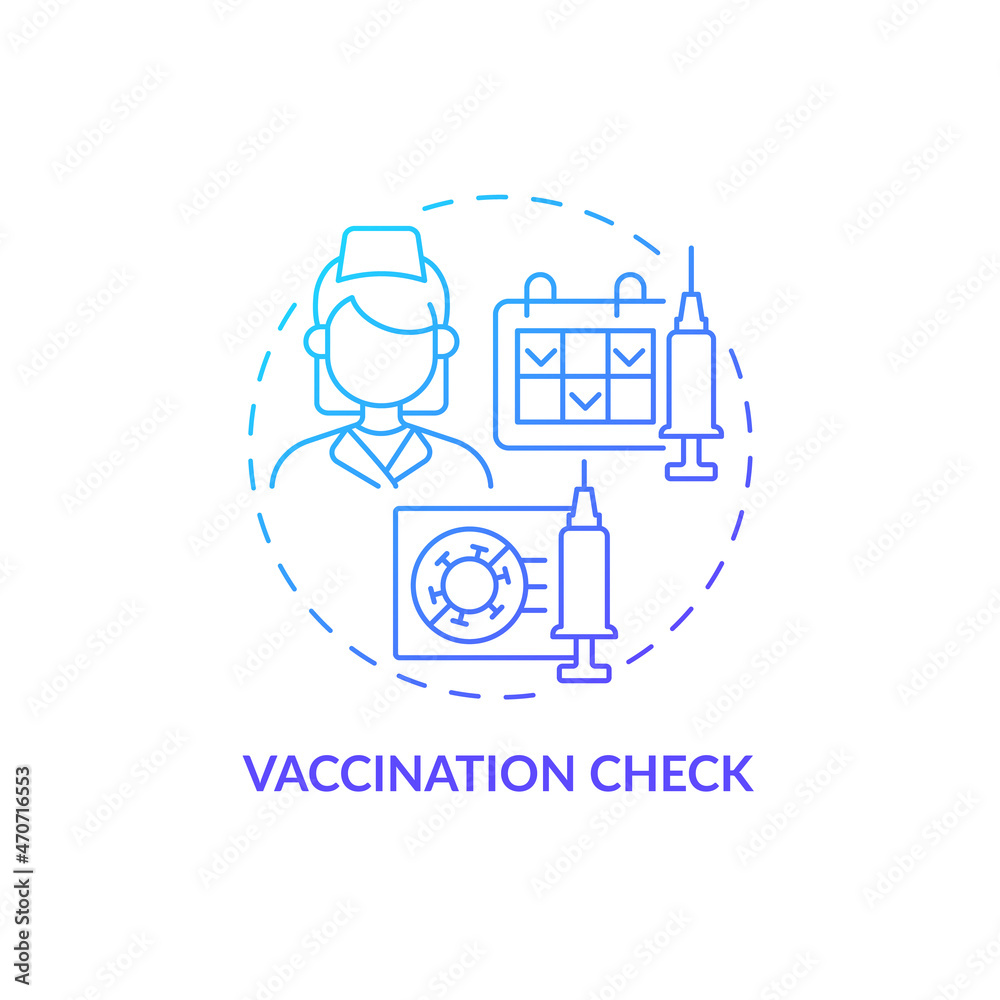 Vaccination check blue gradient concept icon. Annual checkup abstract idea thin line illustration. Diseases prevention. Regular medical examination. Vector isolated outline color drawing