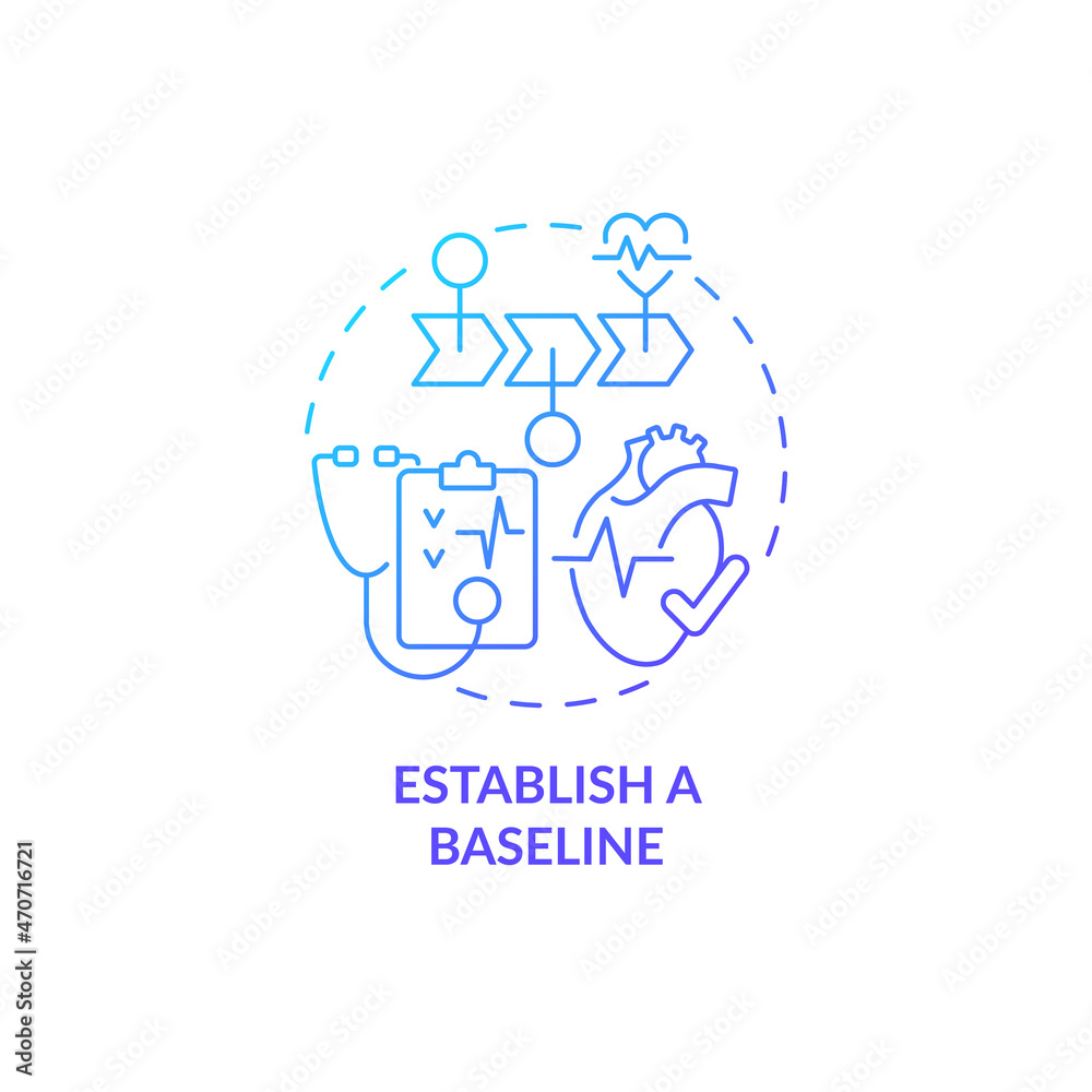 Establish baseline blue gradient concept icon. Annual checkups reason abstract idea thin line illustration. Personal information and health issues of patient. Vector isolated outline color drawing Establish baseline blue gradient concept icon. Annual checkups reason abstract idea thin line illustration. Personal information and health issues of patient. Vector isolated outline color drawing
