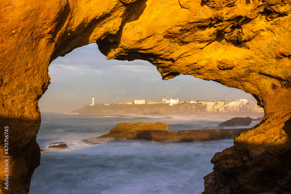 Bay of Biscay at sunset, Biarritz in France	