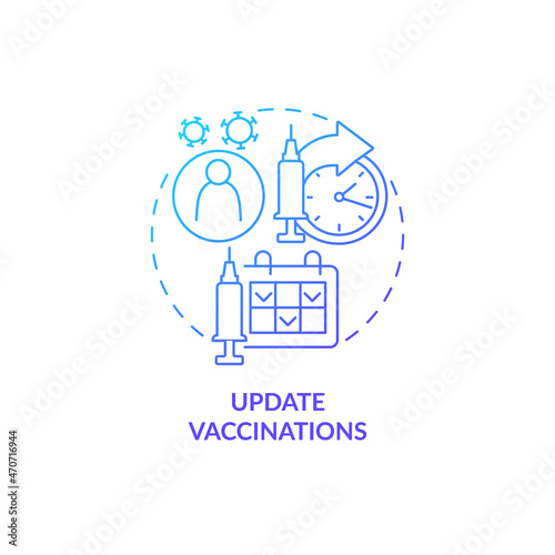 Update vaccinations blue gradient concept icon. Annual checkup abstract idea thin line illustration. Disease prevention. Immunization. Covid vaccine. Vector isolated outline color drawing