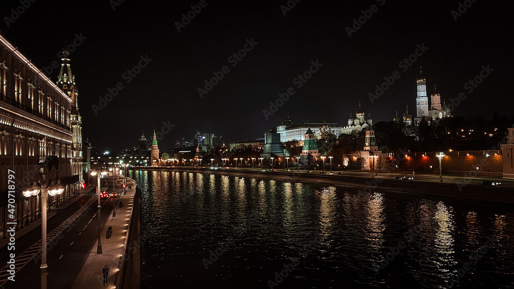night view Moscow Kremlin