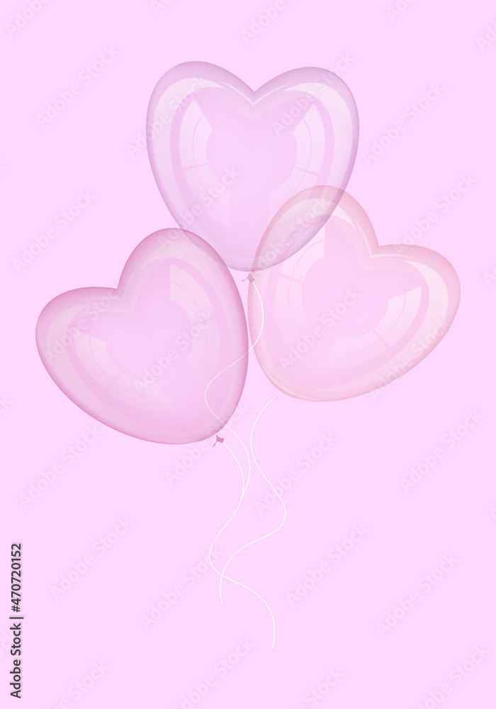 Girly balloons in the shape of hearts on a pink background