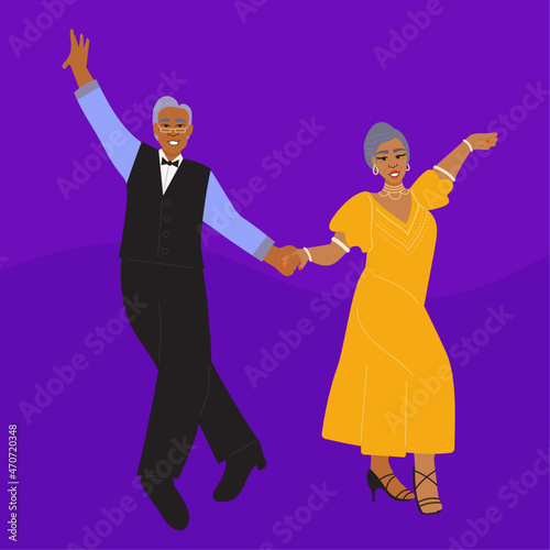Illustration of professional ballroom dancers in bright outfits