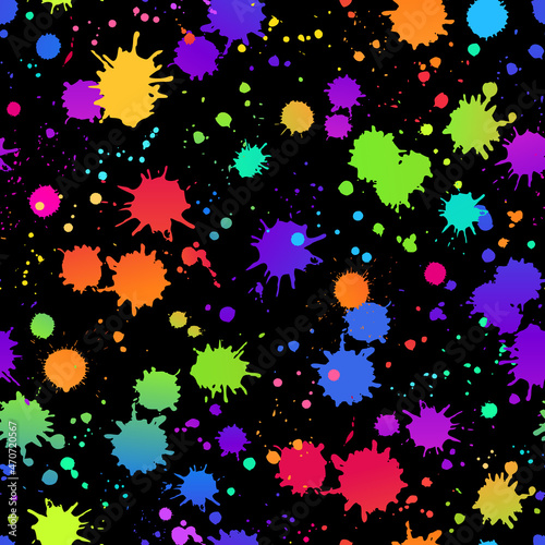 seamless illustration of bright drops of paints on a black background