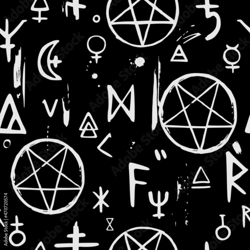 seamless pattern with alchemical and occult elements