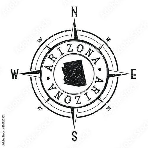 Arizona, USA Stamp Map Compass Adventure. Illustration Travel Country Symbol. Seal Expedition Wind Rose Icon.