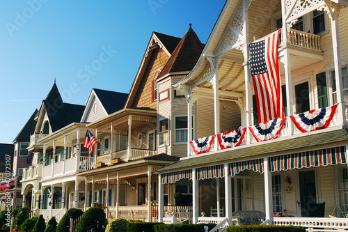 American flags adorn the Victorian homes on the Fourth of July