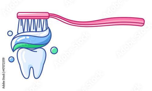 Illustration of teeth cleaning. Dentistry and health care icon. Stomatology medical item.