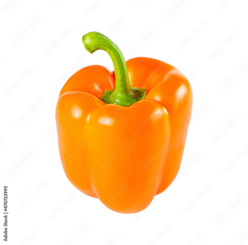 One sweet orange pepper close-up isolated on a white background. One sweet orange pepper close-up isolated on a white background.