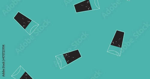 Image of illustration of drinking glasses falling on blue background