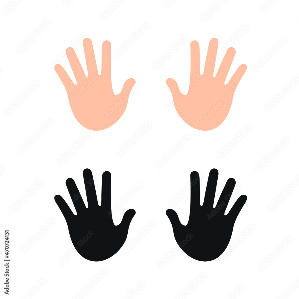 Hand palm, right and left, color illustration and black. Vector isolated on white background, eps 10. Hand palm, right and left, color illustration and black. Vector isolated on white background, eps 10.