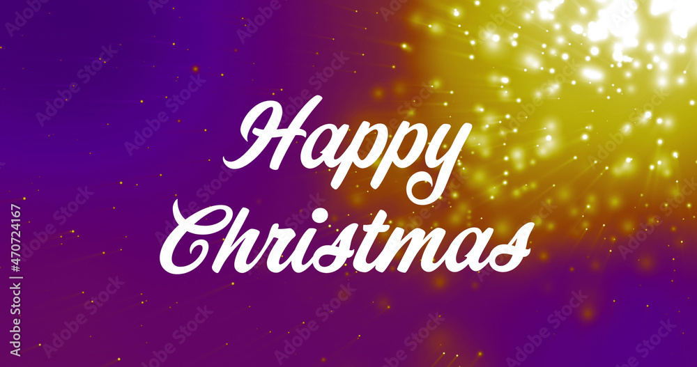 Image of happy christmas text over confetti and light spots Image of happy christmas text over confetti and light spots