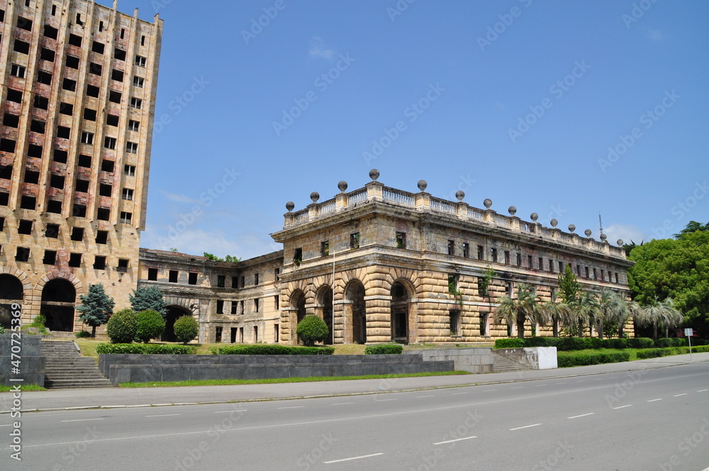 The abandoned Abkhazian Parliament Building in Sukhumi