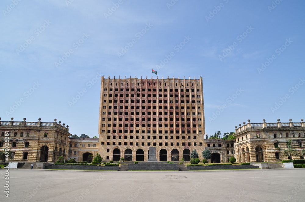 Fototapeta premium The abandoned Abkhazian Parliament Building in Sukhumi