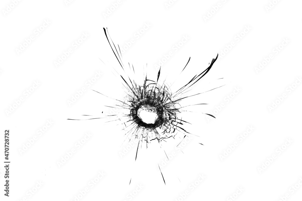 The texture of broken glass. Bullet hole The texture of broken glass. Bullet hole
