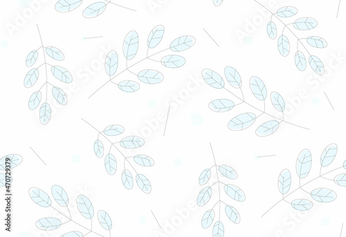 Seamless hand painted pattern in vector with single twigs with leaves and small dots evenly scattered over a white square piece of paper - abstract Christmas card design.