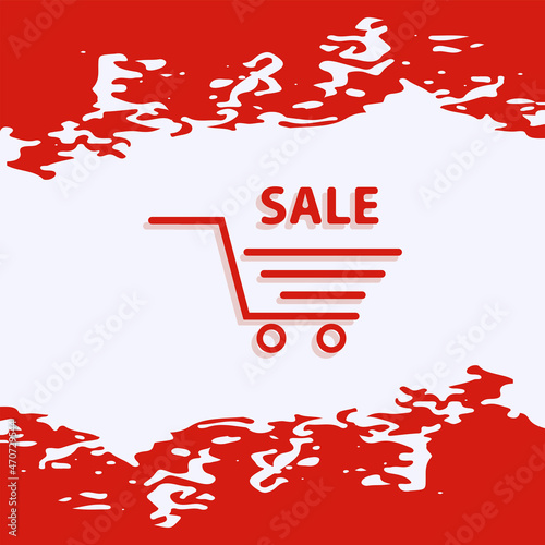Falling prices for the year. Shopping cart - abstract grunge style red background - vector. Christmas sale business concept. Winter sale