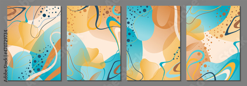 A set of abstract universal background templates. Vector illustration. Doodle style. It is well suited for a cover, invitation, brochure, poster, postcard, flyer and other things.