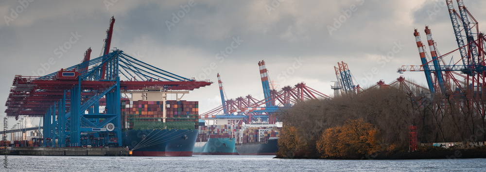 Container terminal in Hamburg with some Vessels