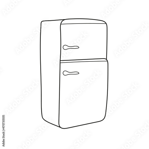 Simple coloring page. Coloring book pages for kids - Kitchen -Refrigerator. Vector Illustration