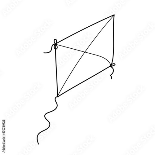 Simple coloring page. Cartoon kite toy. Coloring page for kids on white