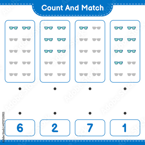Count and match  count the number of Sunglasses and match with the right numbers. Educational children game  printable worksheet  vector illustration